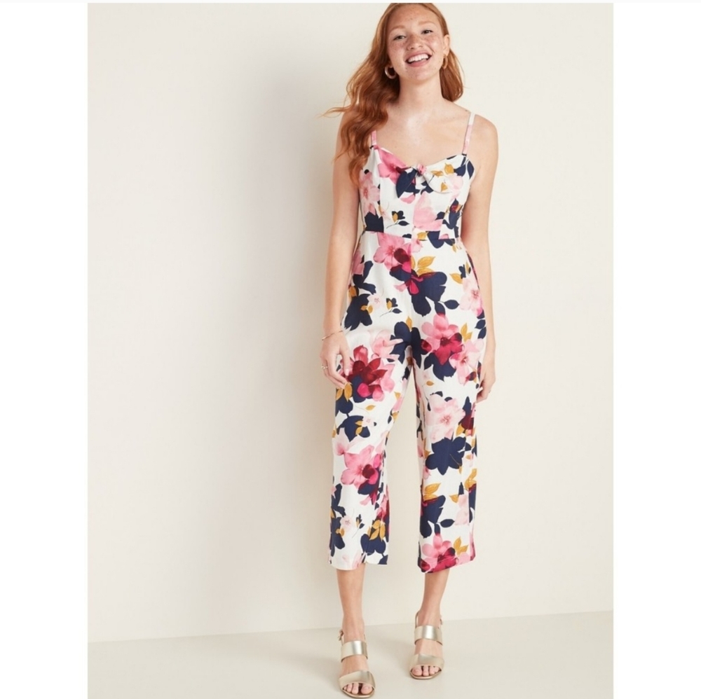 Old Navy Vibrant Floral Jumpsuit - Pink, Blue, White